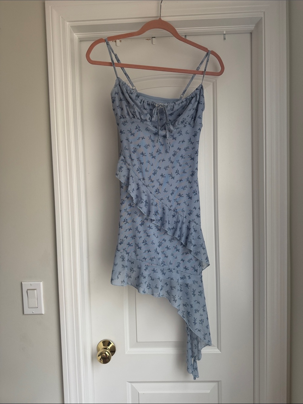 Aeropostale Light Blue Floral Asymmetrical Ruffle Dress